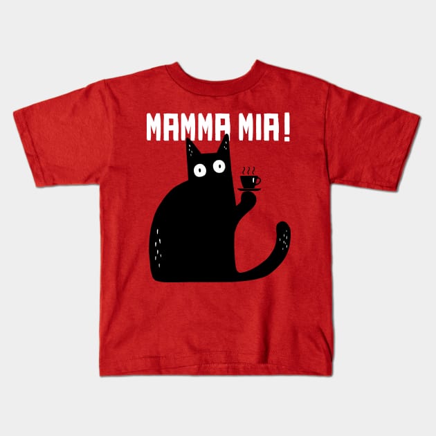 funny cat – Meowrio, the Italian cat – Mamma mia! (red variant) Kids T-Shirt by LiveForever